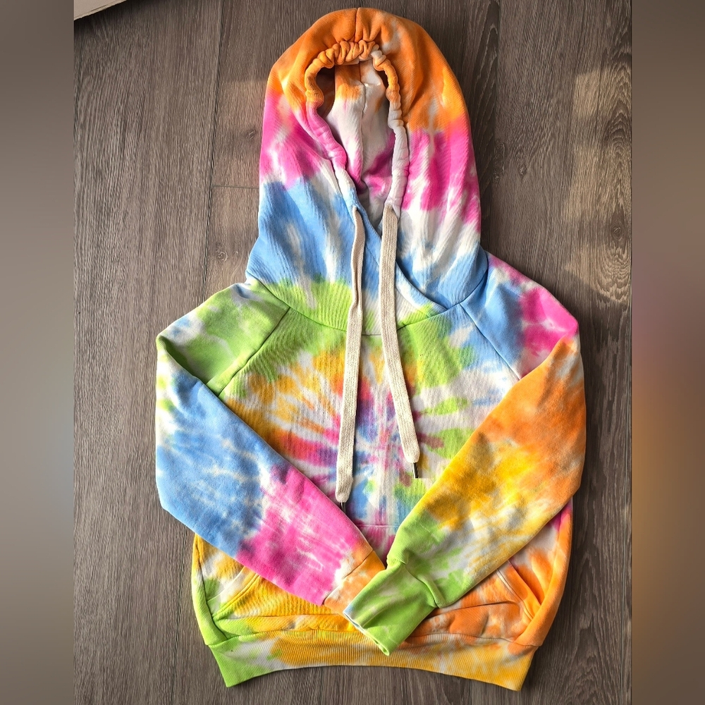 Tie Dye Hoodie Oversized Pullover Sweatshirt Women’s M Colorful USA Made